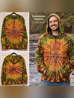 Unisex Kathmandu Imports Tie-Dye Hoodie – Boho Mandala Graphic Pullover